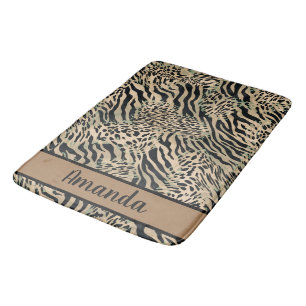 Brown and black tiger and zebra print bath mat