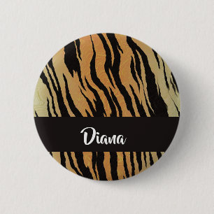 Brown and black tiger print 6 cm round badge