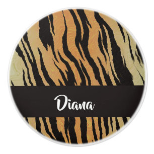 Brown and black tiger print ceramic knob