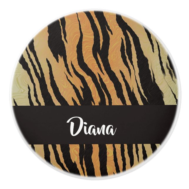 Brown and black tiger print ceramic knob (Front)