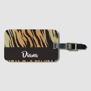 Brown and black tiger print luggage tag