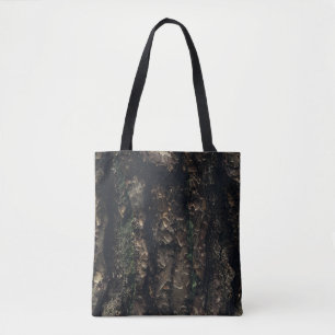 Brown and black tree trunk tote bag