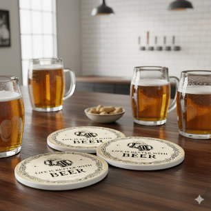 Brown and Black Vintage Beer Bar Business Coaster