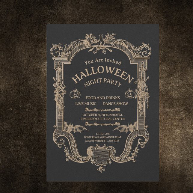 Brown and Black Vintage Halloween Night Party Invitation (Creator Uploaded)