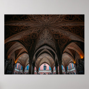 Brown and black wooden building interior poster
