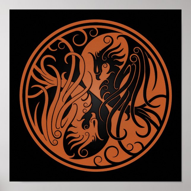 Brown and Black Yin Yang Phoenix Poster (Front)