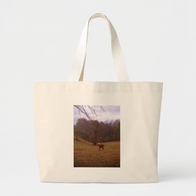Brown and Blonde Horse in a field Large Tote Bag (Front)