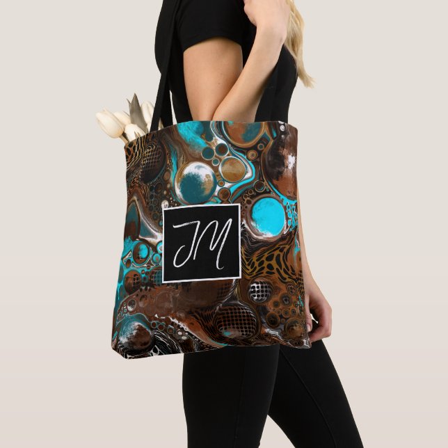 Brown and Blue Abstract  Leopard Print Tote Bag (Close Up)