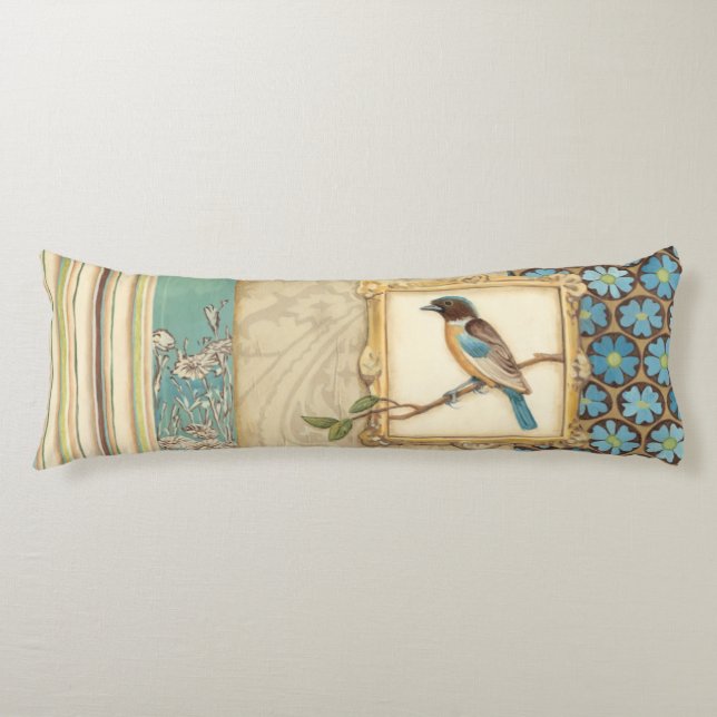 Brown and Blue Bird on a Branch Looking Up Body Cushion (Front)