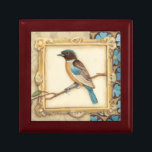 Brown and Blue Bird on a Branch Looking Up Gift Box<br><div class="desc">Meagan Meagher is a talented abstract and designer. This painting contains many different neutral and vivid colours like teal-blue,  beige and light yellow. The frame around the bird adds a classy touch. Customise your favourite Zazzle product using this beautiful image.</div>