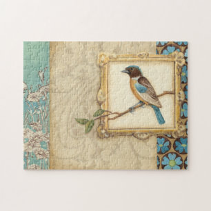 Brown and Blue Bird on a Branch Looking Up Jigsaw Puzzle