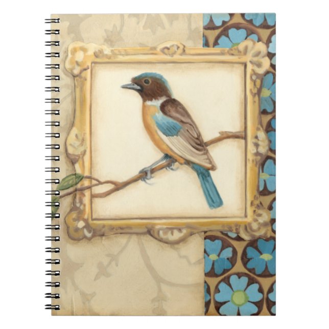 Brown and Blue Bird on a Branch Looking Up Notebook (Front)