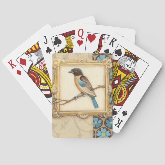 Brown and Blue Bird on a Branch Looking Up Playing Cards (Back)
