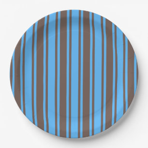 Brown and blue candy stripes paper plate