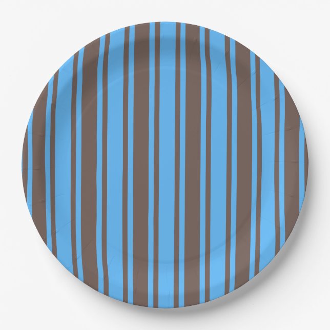 Brown and blue candy stripes paper plate (Front)