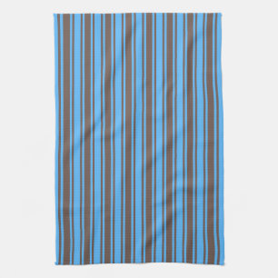 Brown and blue candy stripes tea towel