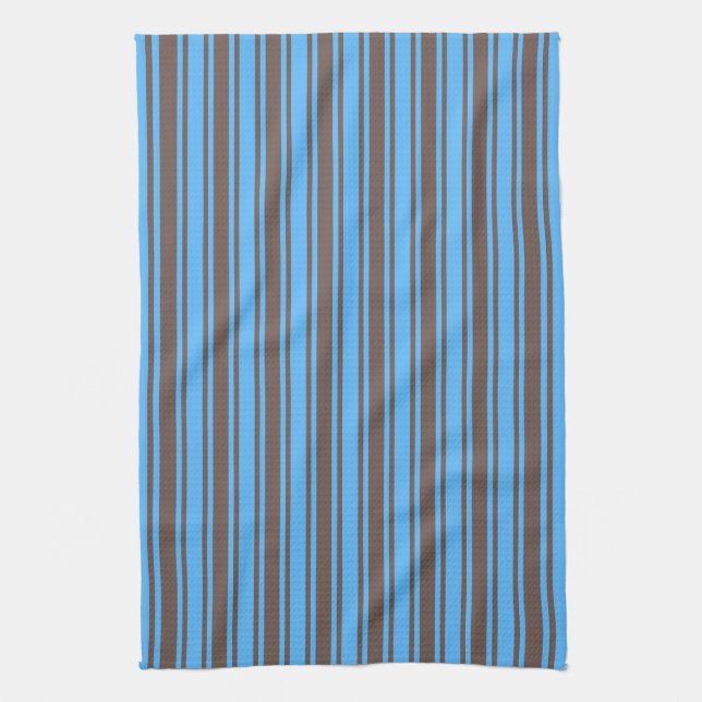Brown and blue candy stripes tea towel (Vertical)