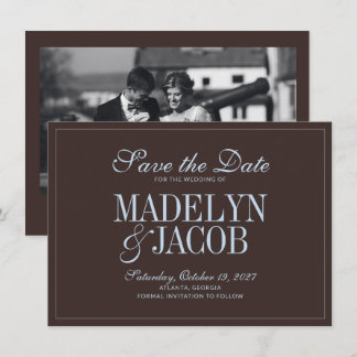 Brown and Blue Classic Wedding Save the Date