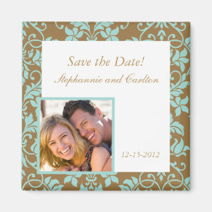 Brown and Blue Damask Announcement Magnet