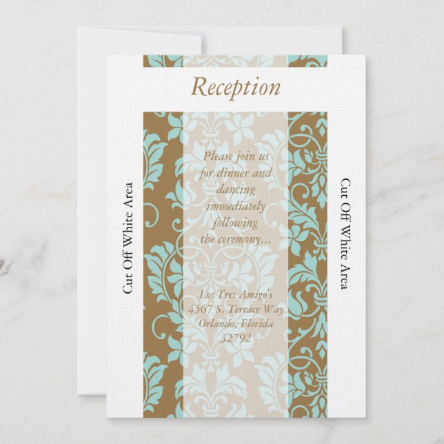 Brown and Blue Damask Reception Card (Front)
