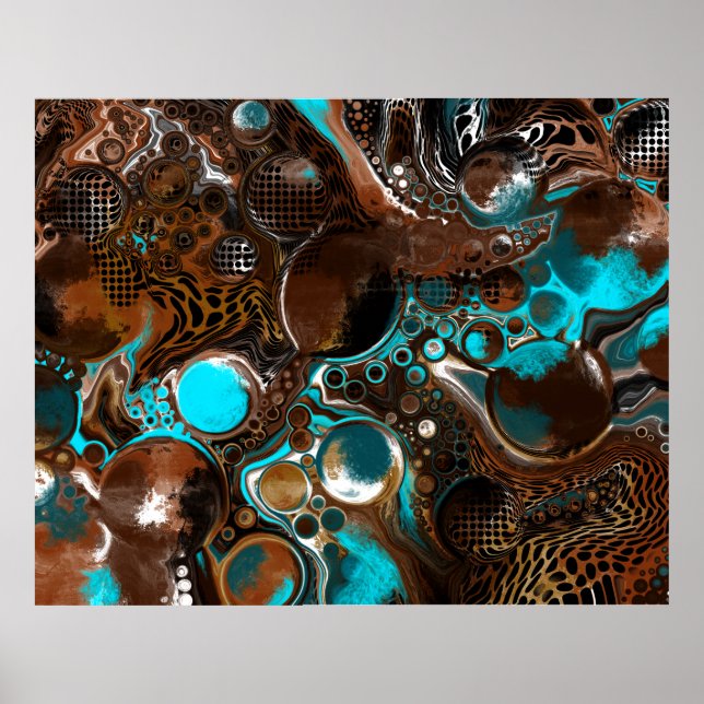 Brown and Blue Marble Bubbles Fluid Art    Poster (Front)