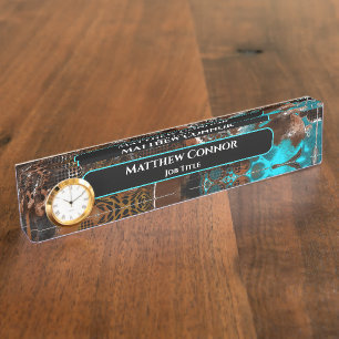 Brown and Blue Marble Classy Modern Personalised Nameplate