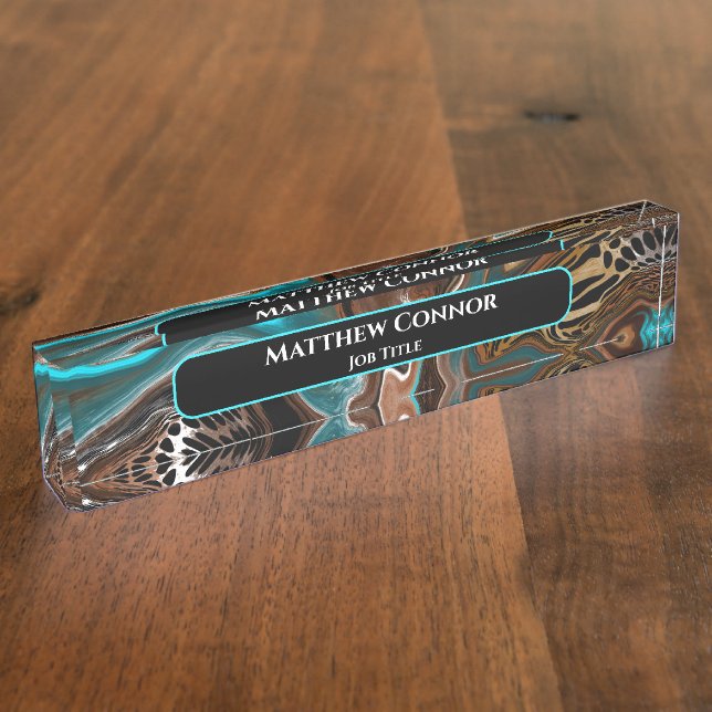 Brown and Blue Marble Classy Modern Personalised Nameplate (Side)