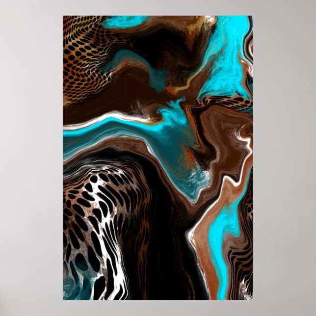 Brown and Blue Marble Fluid Art  Poster (Front)