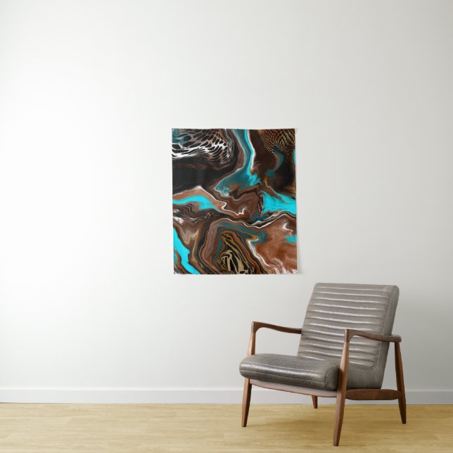 Brown and Blue Marble Fluid Art    Tapestry (In Situ)