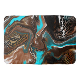 Brown and Blue Marble Swirl Fluid Art    Bath Mat