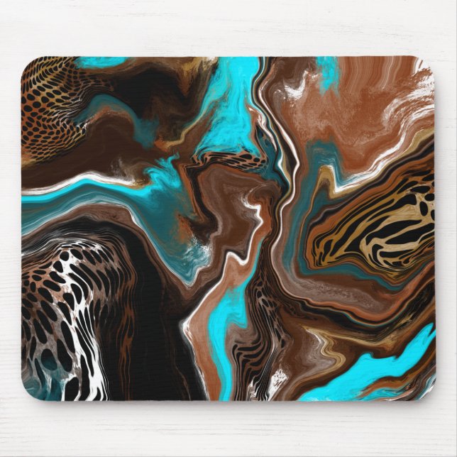 Brown and Blue Marble Swirl Fluid Art Mouse Pad (Front)
