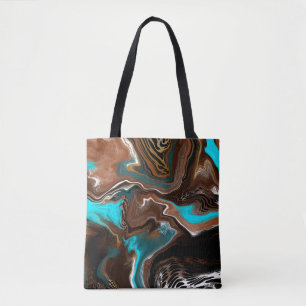 Brown and Blue Marble Swirl Fluid Art Tote Bag