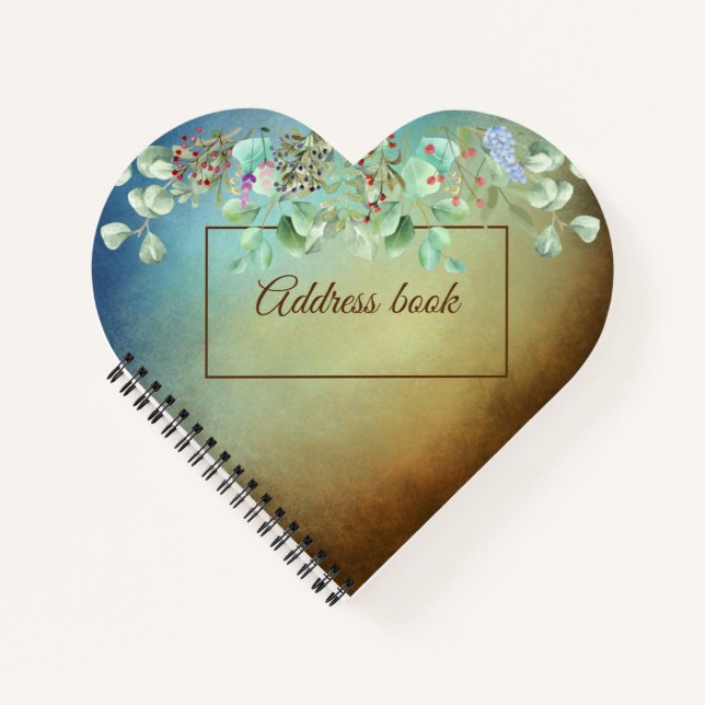 Brown and Blue Ombre Heart Address Book Notebook (Front)