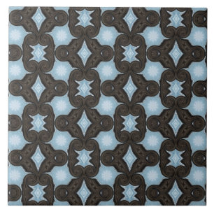 Brown and blue pattern print ceramic tile