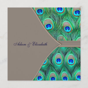 Brown and Blue Peacock Wedding Invitation