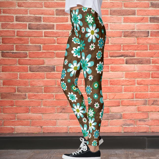 Brown and Blue Retro Mod Flowers Leggings (Creator Uploaded)