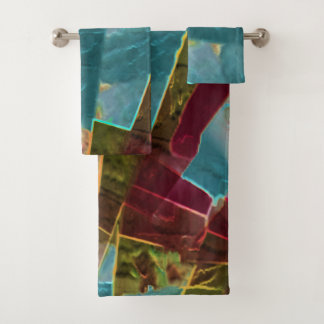 Brown and blue spotted looking carved wax bath towel set