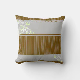 Brown and Blue Striped Floral Print Cushion