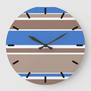 Brown and blue stripes large clock
