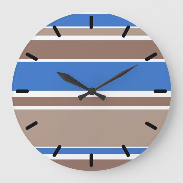 Brown and blue stripes large clock (Front)