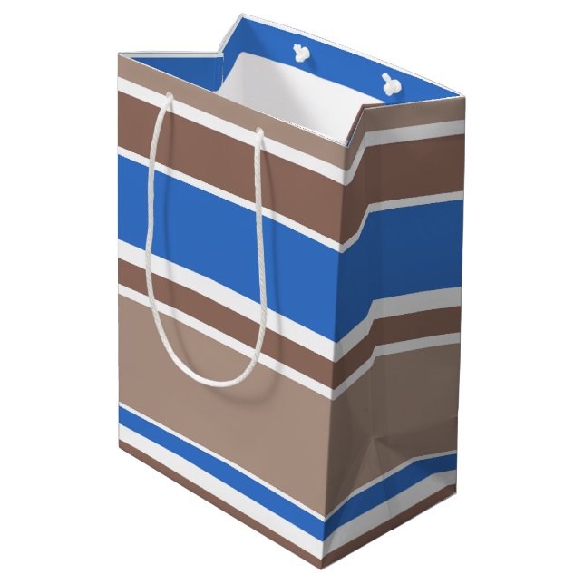 Brown and blue stripes medium gift bag (Back Angled)
