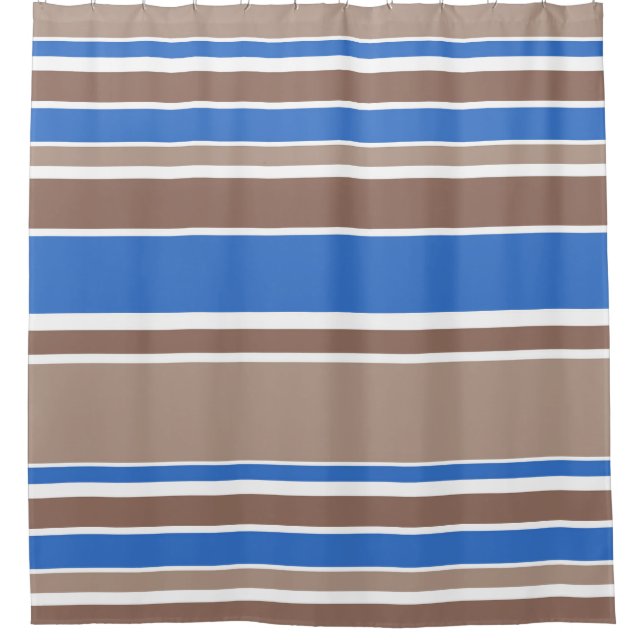 Brown and blue stripes shower curtain (Front)