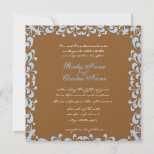 Brown and Blue Swirls Wedding Invitation