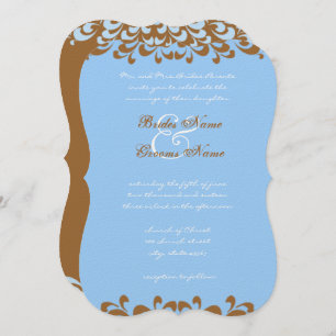 Brown and Blue Swirls Wedding Invitation