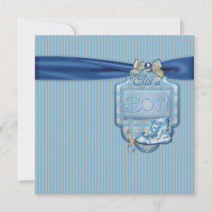 Brown and Blue Vintage Baby Boy Shower Invitation