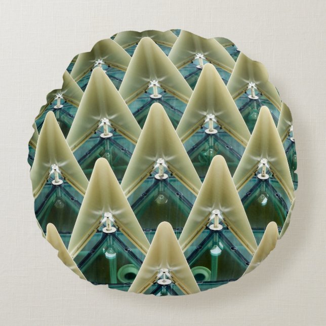 Brown and blue wallpaper round cushion (Front)