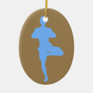 Brown and Blue Yoga Tree Pose Ceramic Tree Decoration