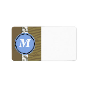 Brown and Blue Zebra Pattern Monogram Label