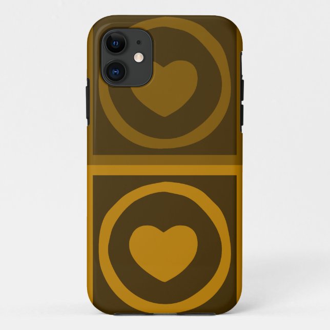 Brown and coffee colour vintage hearts iphone case (Back)