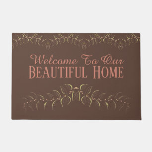 Brown and Coral With Pink and Soft Green Doormat